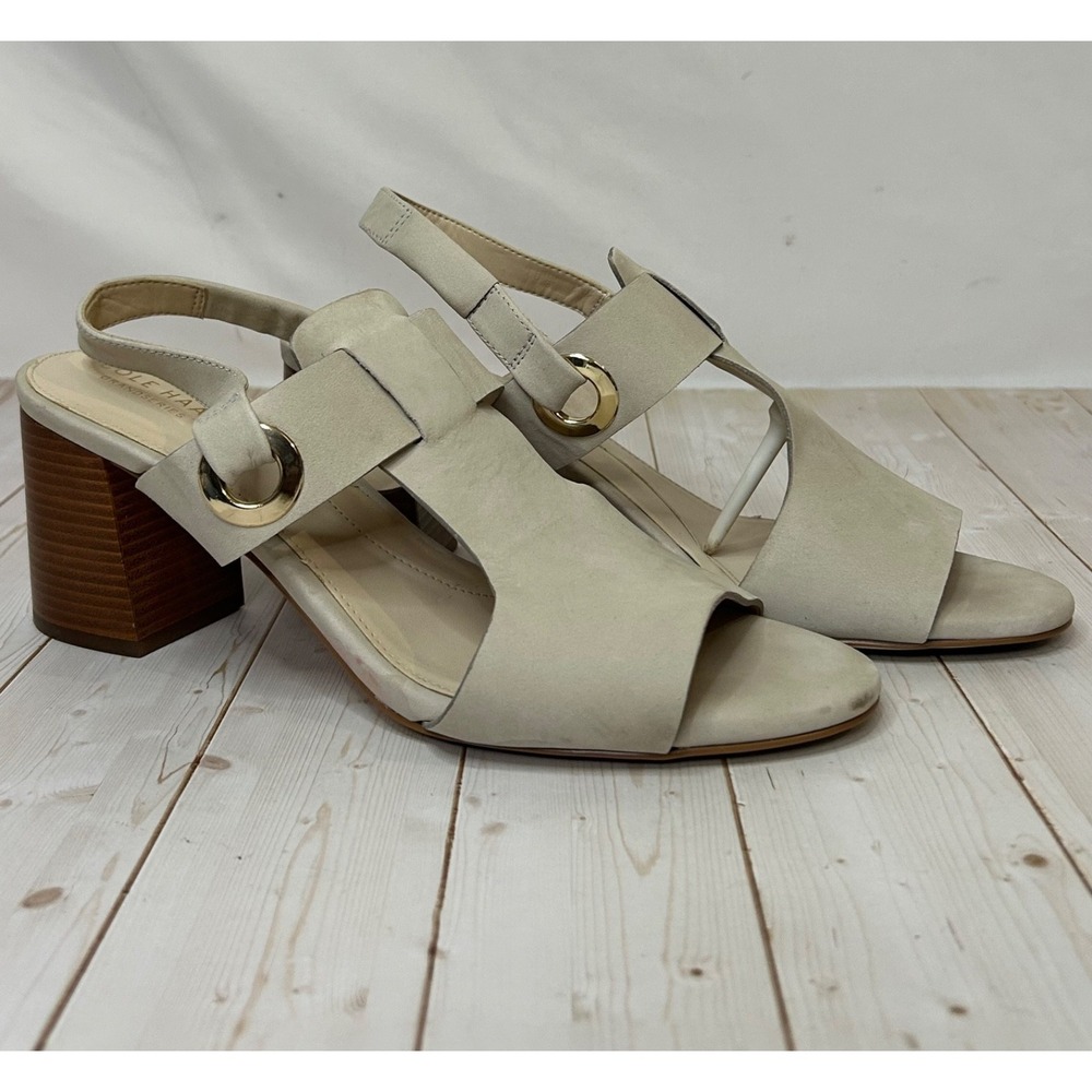 Cole Haan Sandal Heels Bone Leather Open Toe Slingback Grand Series Womens US 8M